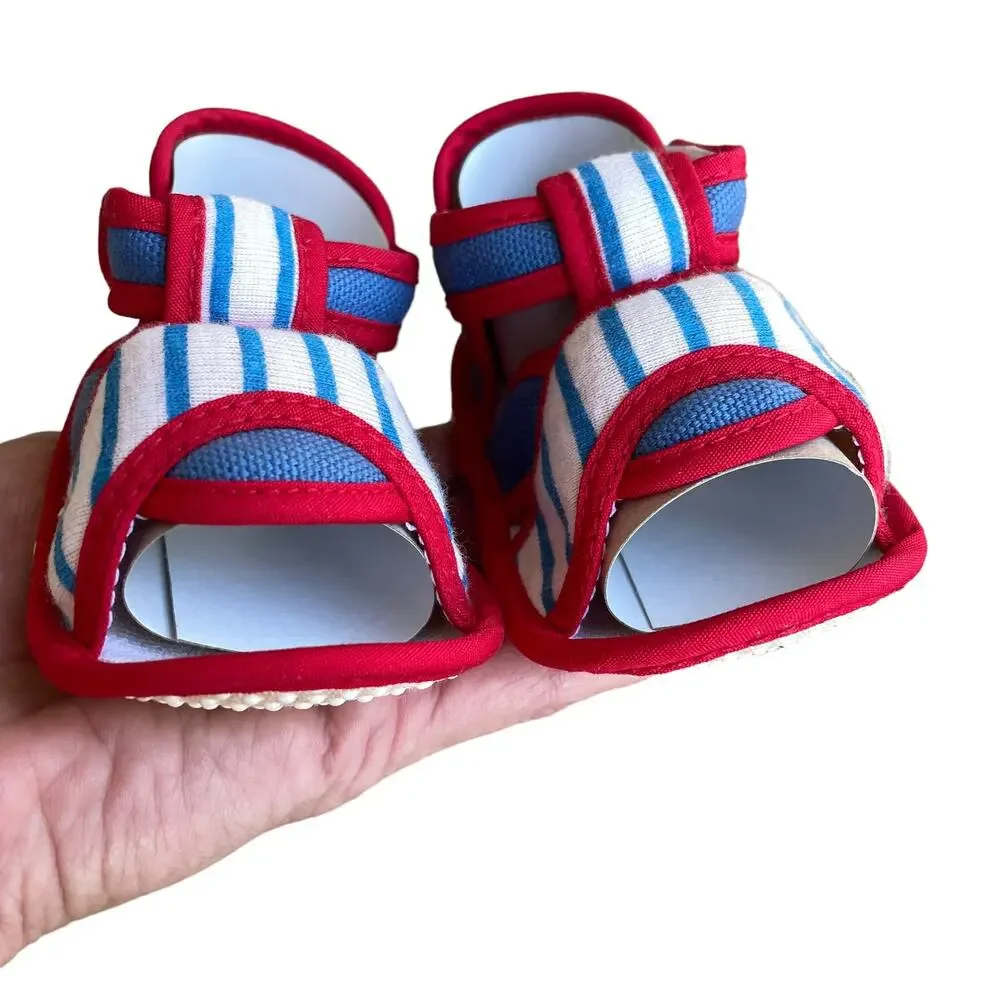 Vintage Sailor Baby Shoes 12 Month Toddler Sandals Red White Blue Fabric NOS